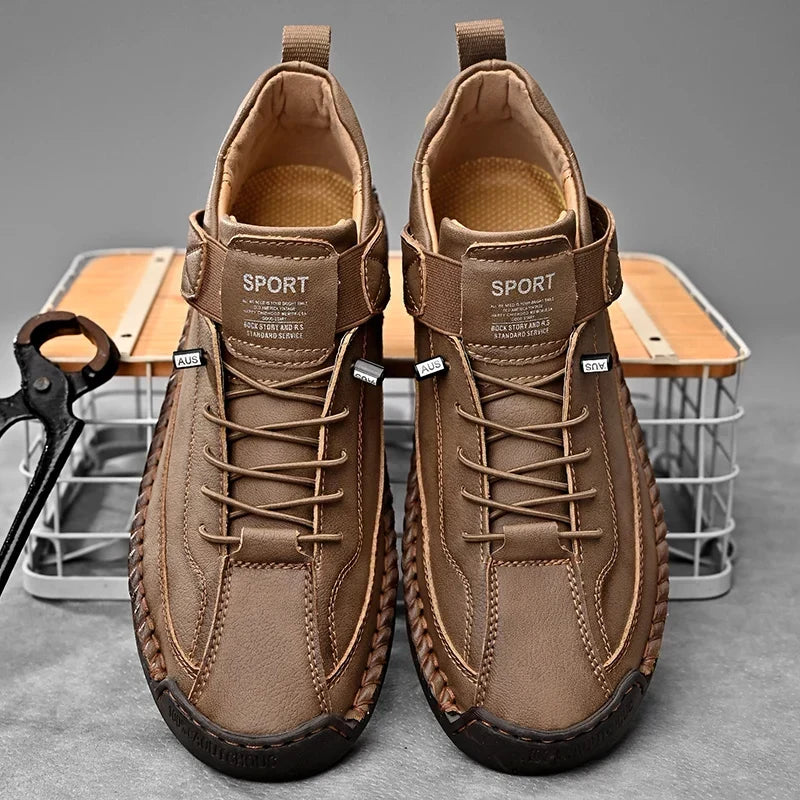 Leather Sneakers Handcrafted Stitching Cushioned Sole All-Day Comfort
