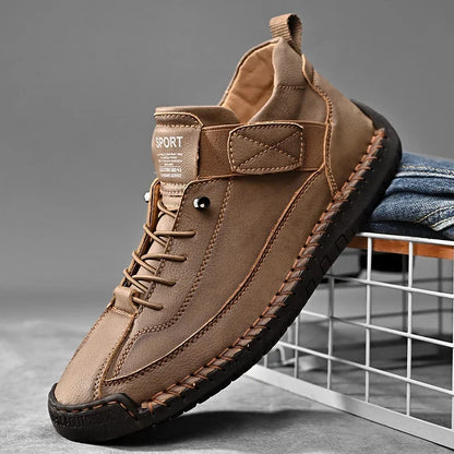 Leather Sneakers Handcrafted Stitching Cushioned Sole All-Day Comfort