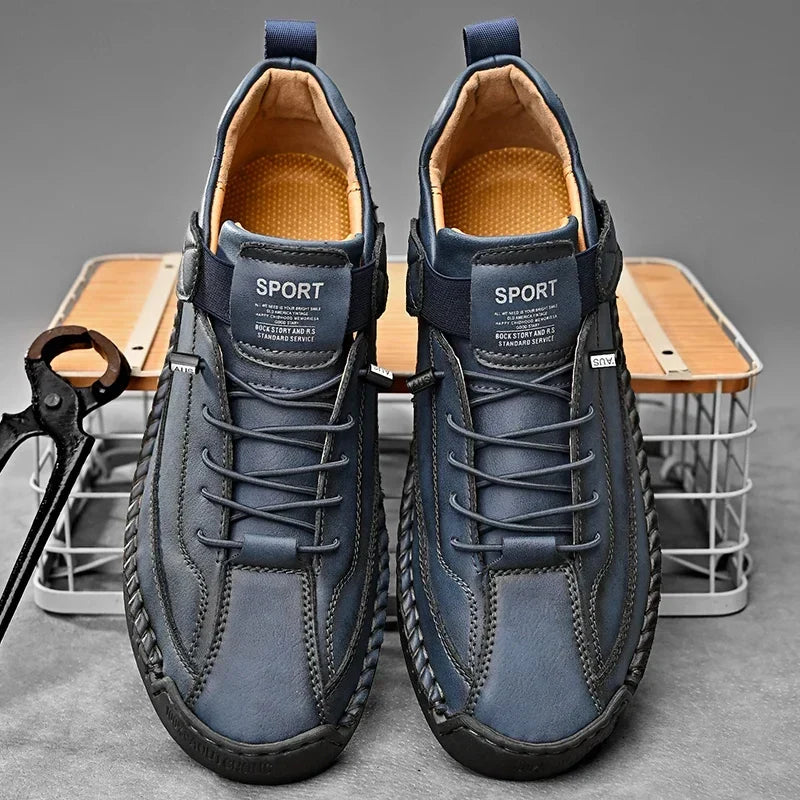 Leather Sneakers Handcrafted Stitching Cushioned Sole All-Day Comfort