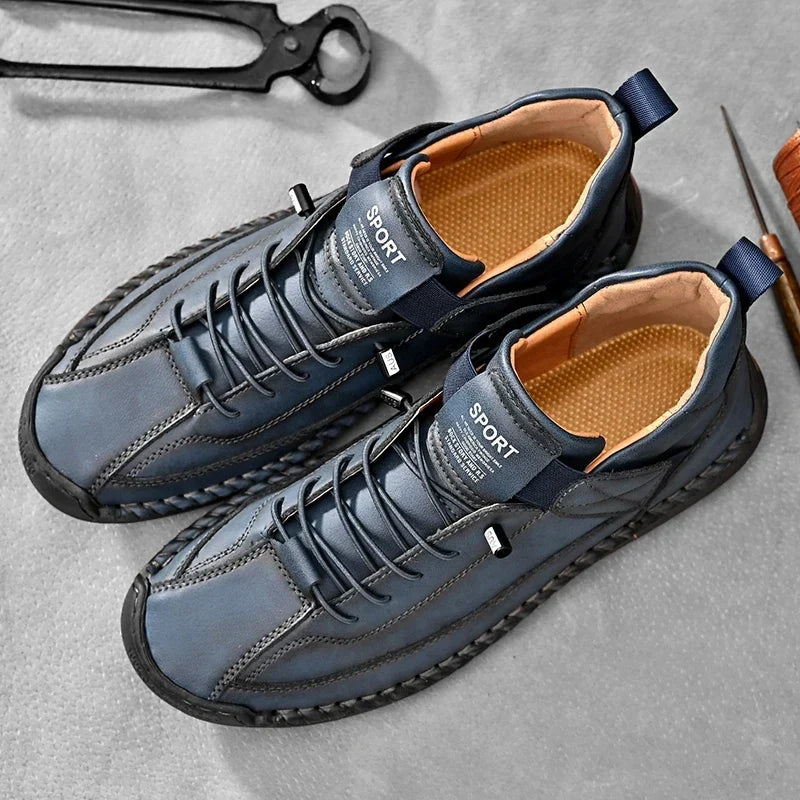 Leather Sneakers Handcrafted Stitching Cushioned Sole All-Day Comfort