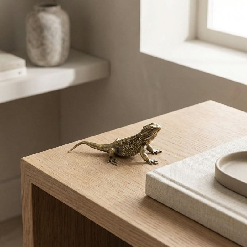 Lizard Figurine Solid Polished Brass Desk Accent