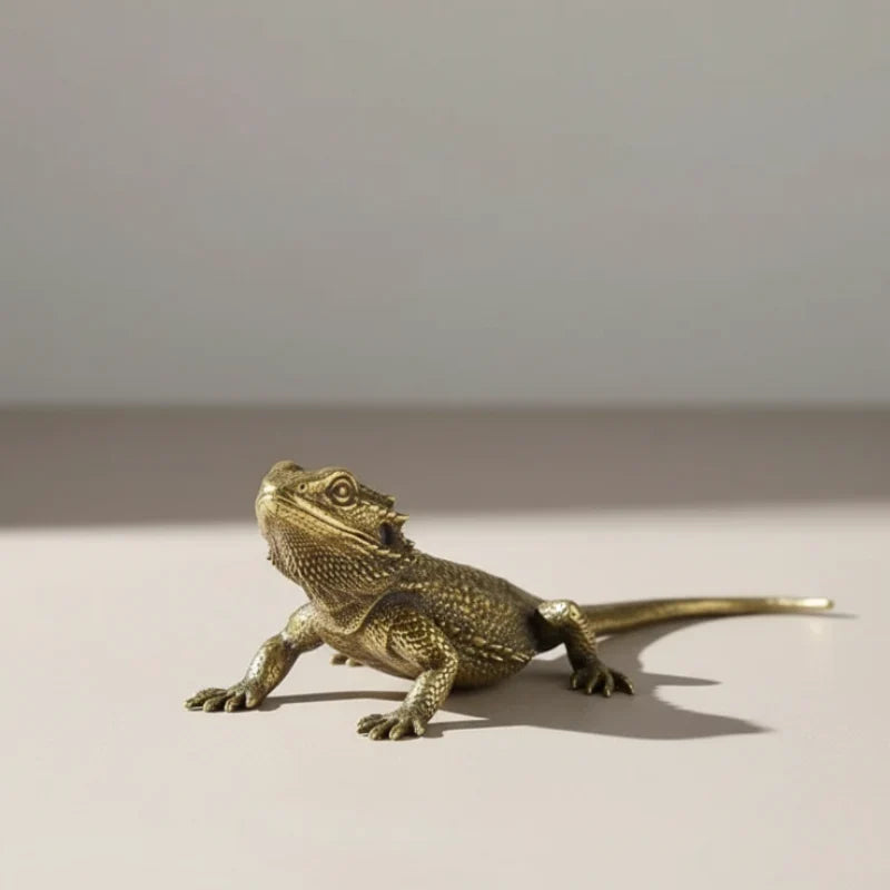 Lizard Figurine Solid Polished Brass Desk Accent