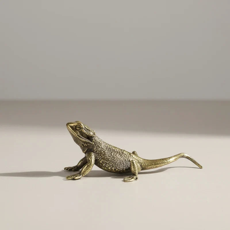 Lizard Figurine Solid Polished Brass Desk Accent