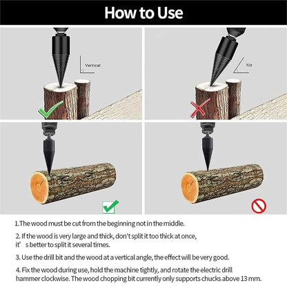 Log Splitter Drill Bit Carbon Steel 4 Shank Adapters