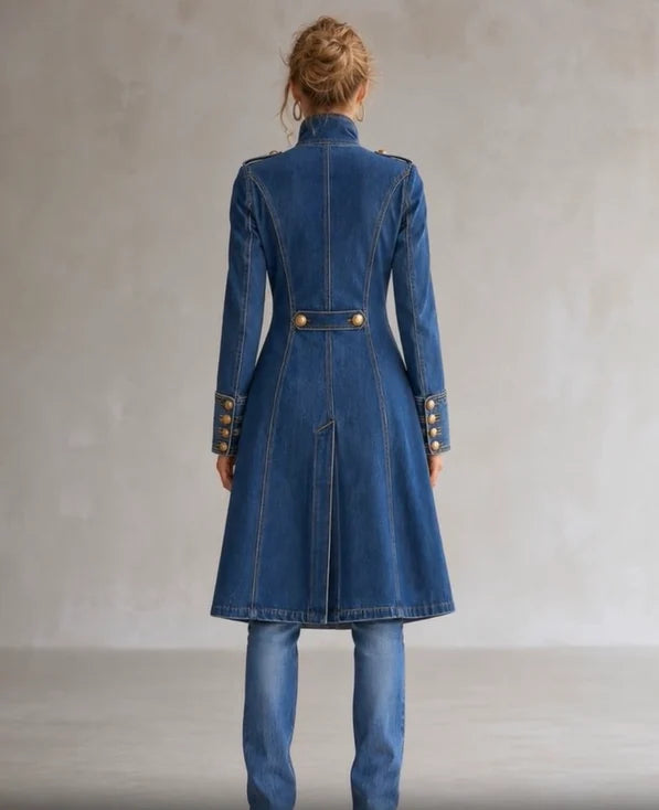 Long Coat Military-Inspired Double-Breasted Officer Collar