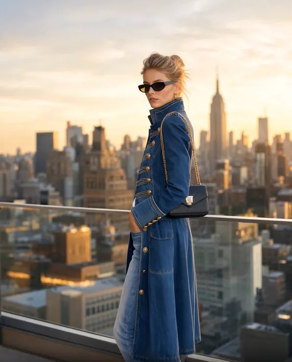 Long Coat Military-Inspired Double-Breasted Officer Collar