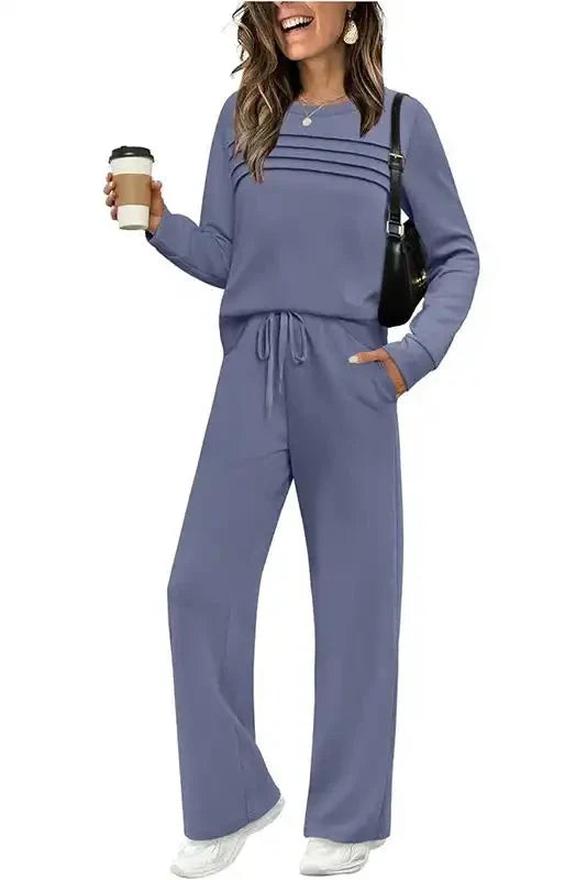 Lounge Set Cotton Blend Breathable Drawstring Pants