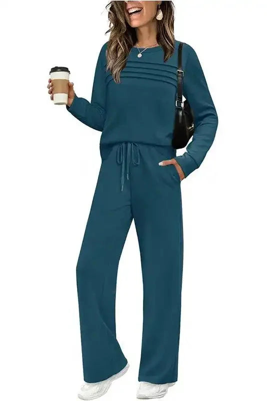 Lounge Set Cotton Blend Breathable Drawstring Pants