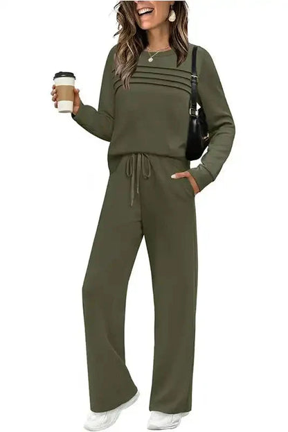 Lounge Set Cotton Blend Breathable Drawstring Pants