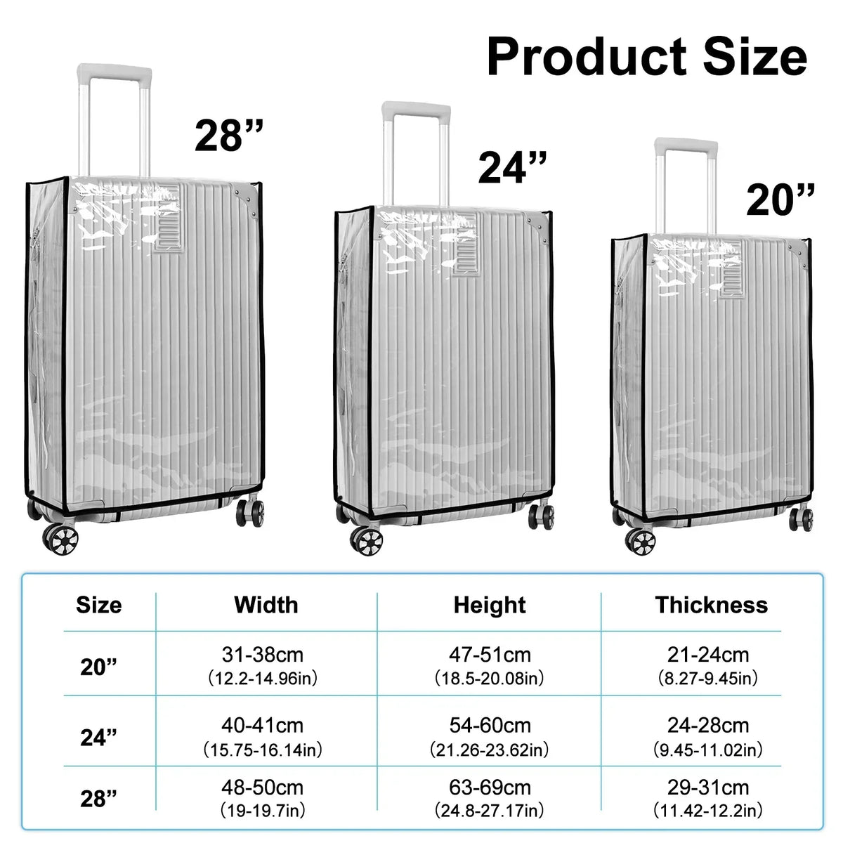 Luggage Cover Clear PVC Waterproof & Scratch Protection