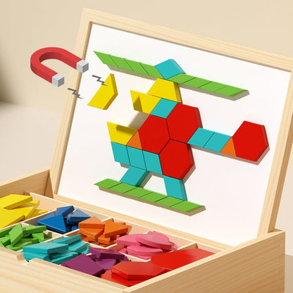 Magnetic Wooden Building Blocks Pattern Cards & Storage Box