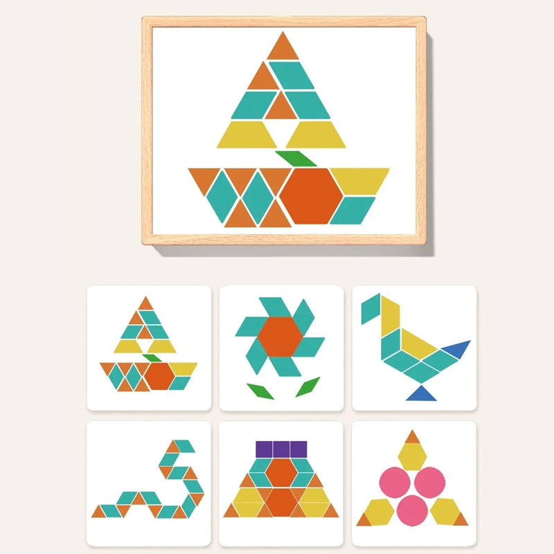 Magnetic Wooden Building Blocks Pattern Cards & Storage Box