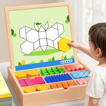 Magnetic Wooden Building Blocks Pattern Cards & Storage Box