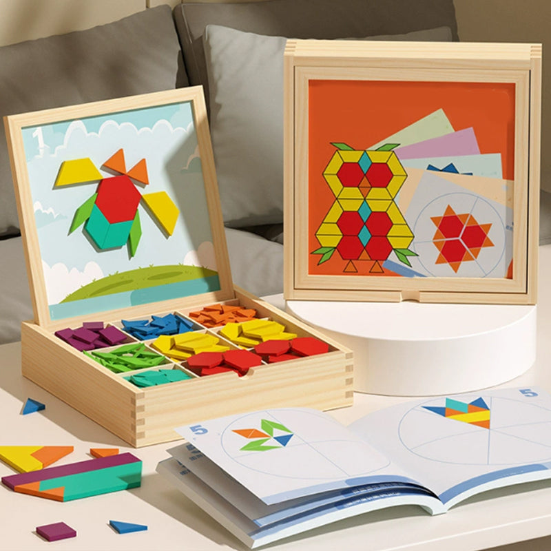 Magnetic Wooden Building Blocks Pattern Cards & Storage Box
