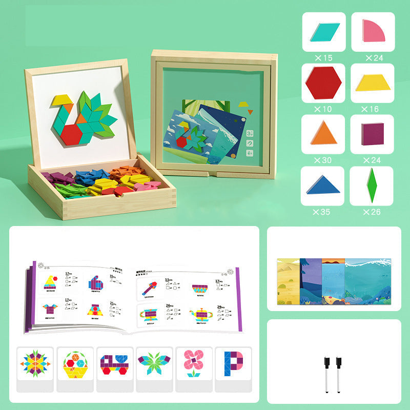 Magnetic Wooden Building Blocks Pattern Cards & Storage Box
