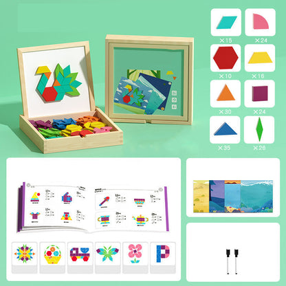 Magnetic Wooden Building Blocks Pattern Cards & Storage Box