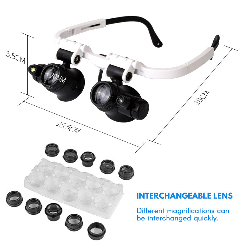 Magnifying Glasses Hands-Free Dual LED & 6 Interchangeable Lenses