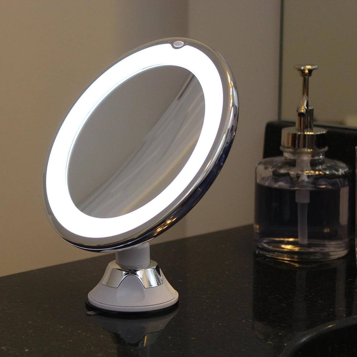 Makeup Mirror 10x Magnification LED Ring Light Suction Mount