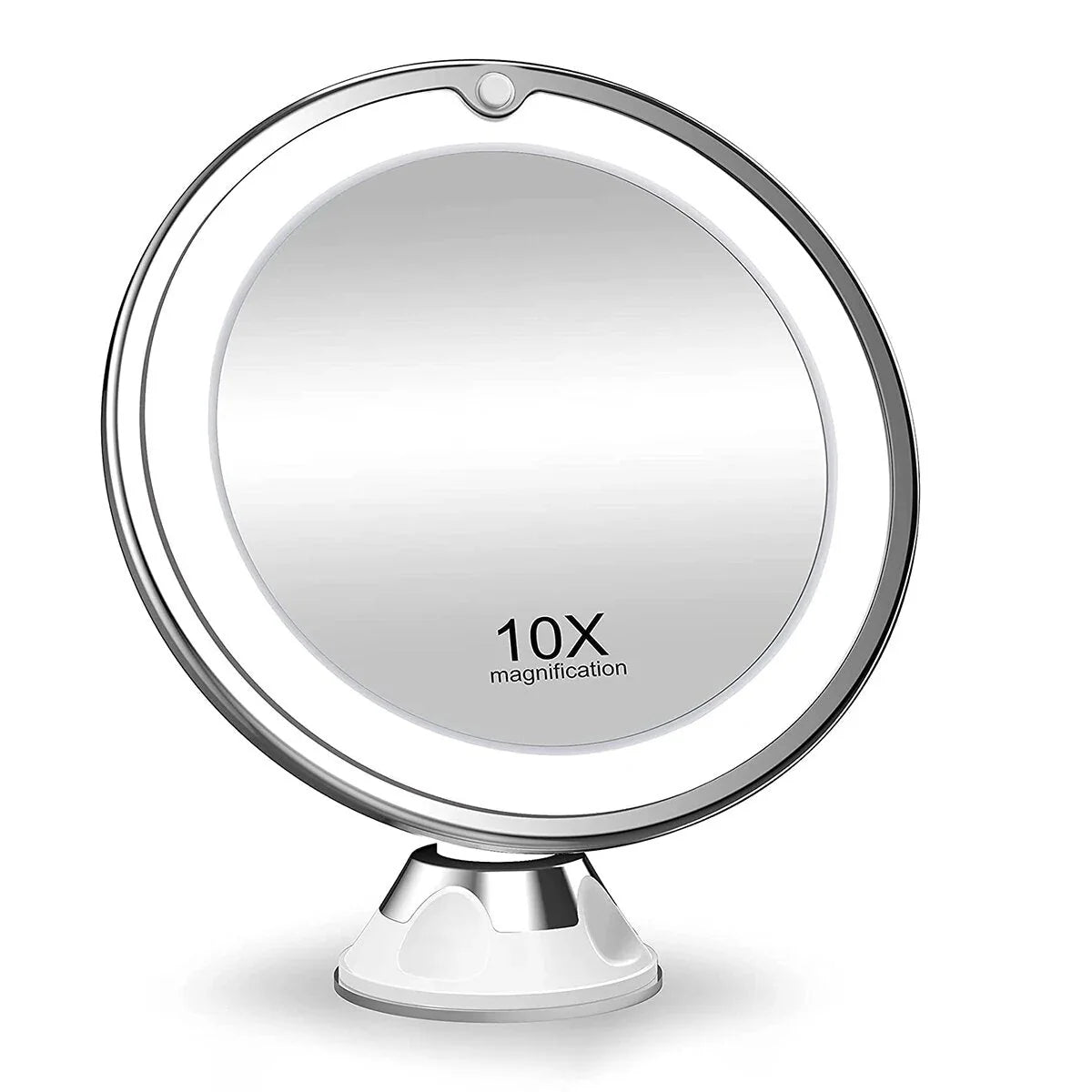 Makeup Mirror 10x Magnification LED Ring Light Suction Mount
