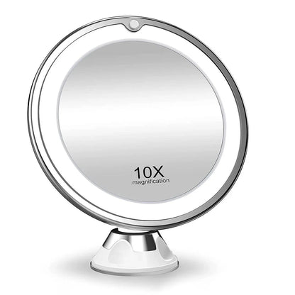Makeup Mirror 10x Magnification LED Ring Light Suction Mount