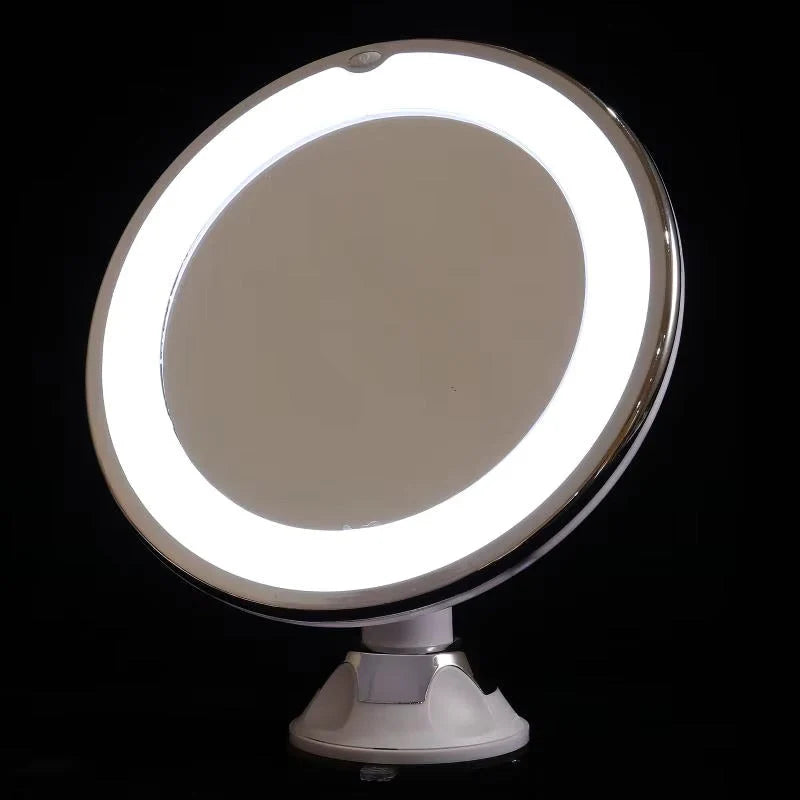 Makeup Mirror 10x Magnification LED Ring Light Suction Mount