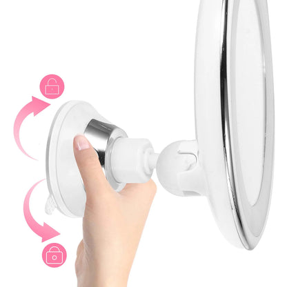 Makeup Mirror 10x Magnification LED Ring Light Suction Mount