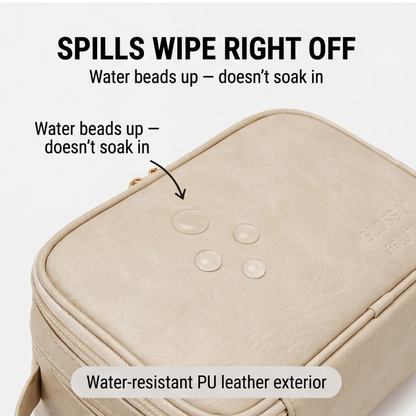 Makeup Organizer Case Flat-Opening Waterproof PU Leather