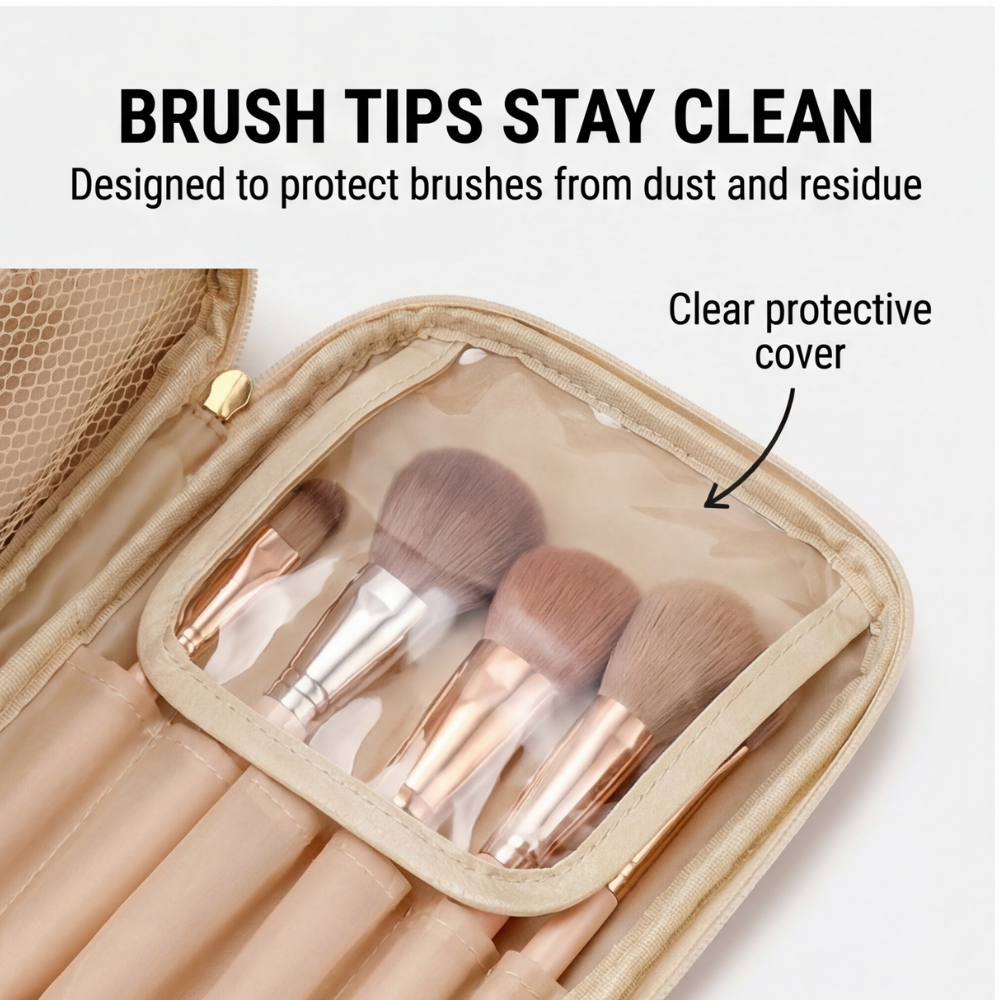 Makeup Organizer Case Flat-Opening Waterproof PU Leather