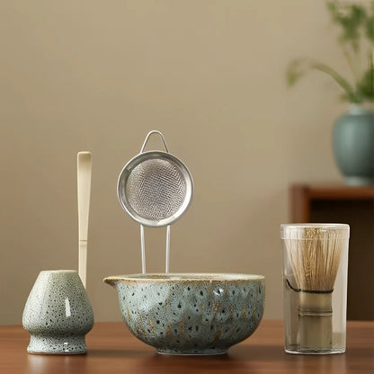 Matcha Tea Set Handcrafted Ceramic Bowl Bamboo Accessories Set of 5