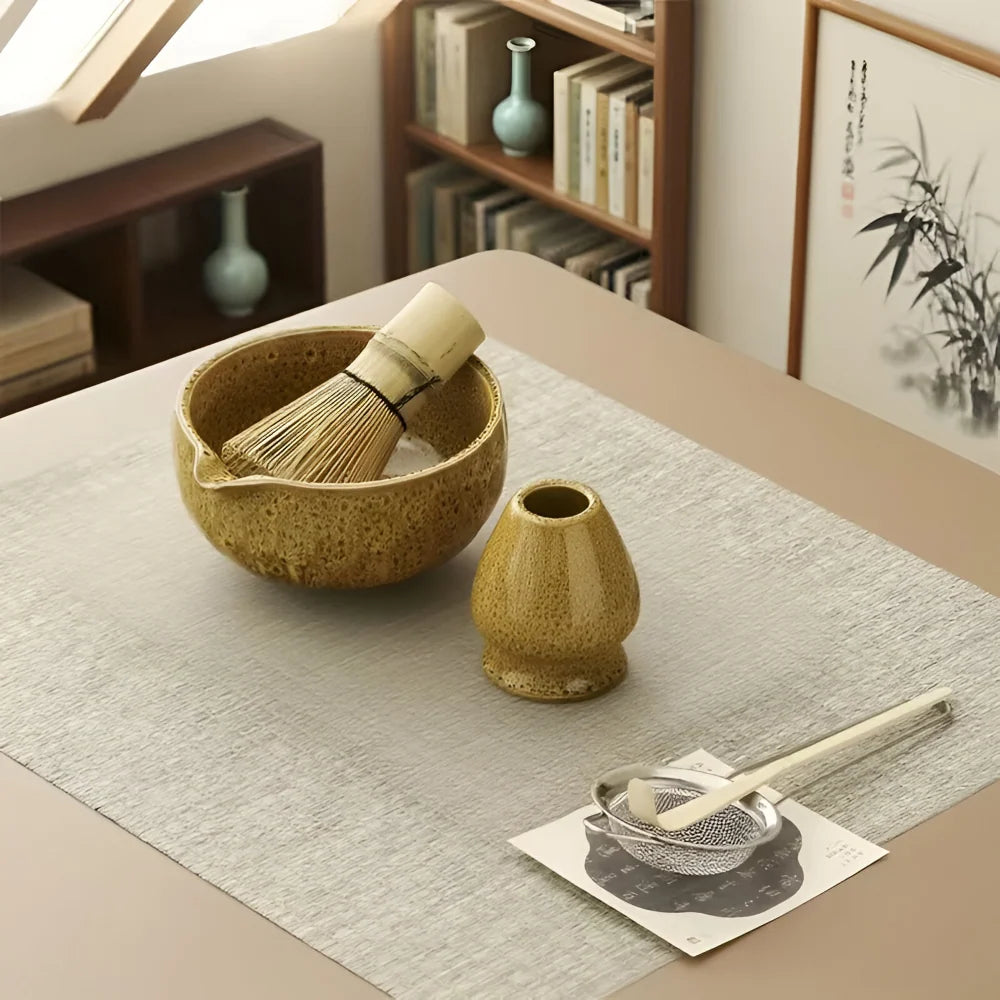 Matcha Tea Set Handcrafted Ceramic Bowl Bamboo Accessories Set of 5