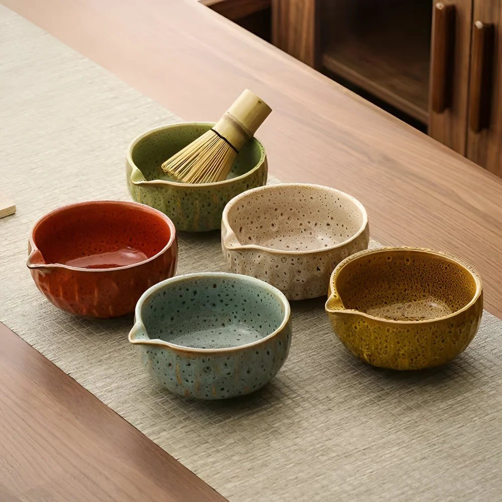 Matcha Tea Set Handcrafted Ceramic Bowl Bamboo Accessories Set of 5