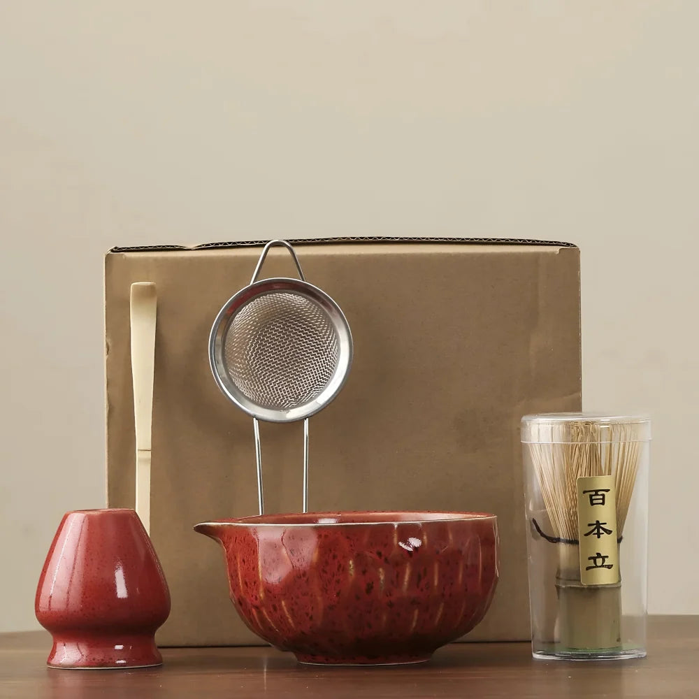 Matcha Tea Set Handcrafted Ceramic Bowl Bamboo Accessories Set of 5