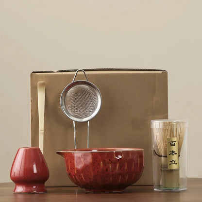 Matcha Tea Set Handcrafted Ceramic Bowl Bamboo Accessories Set of 5