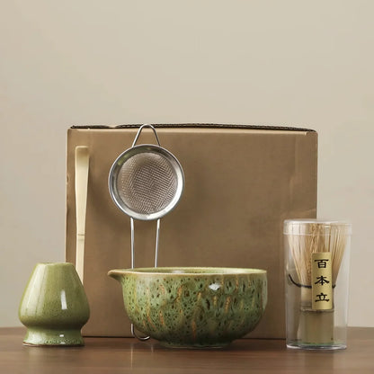 Matcha Tea Set Handcrafted Ceramic Bowl Bamboo Accessories Set of 5