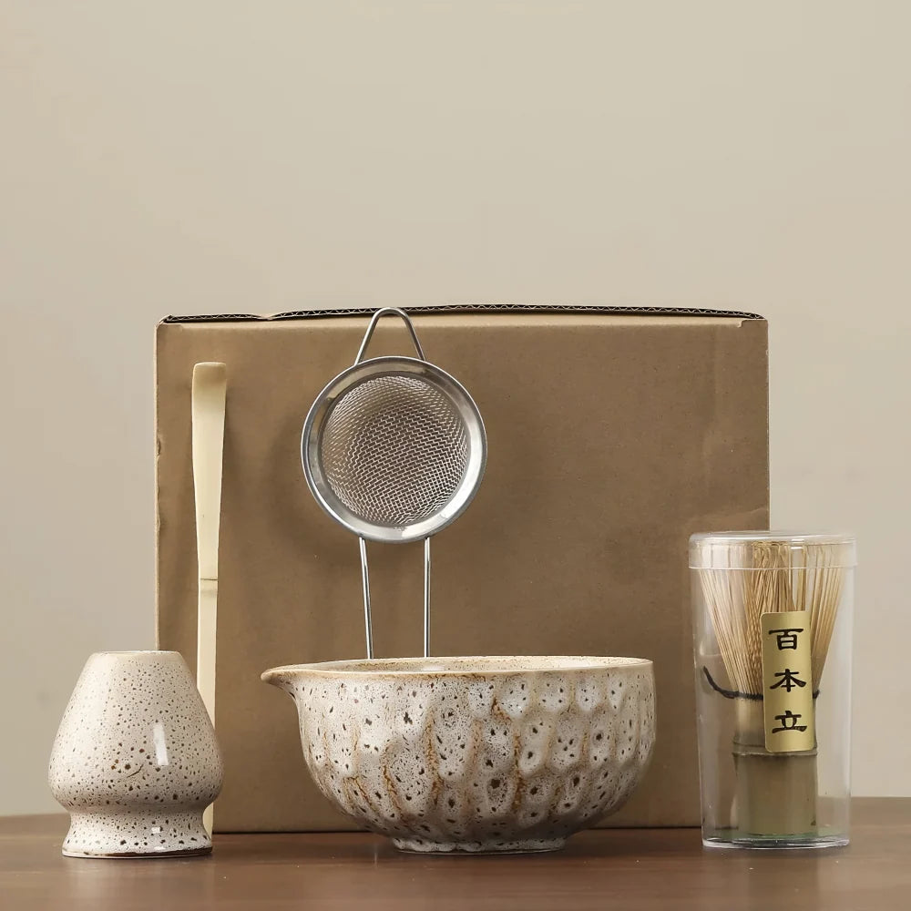 Matcha Tea Set Handcrafted Ceramic Bowl Bamboo Accessories Set of 5