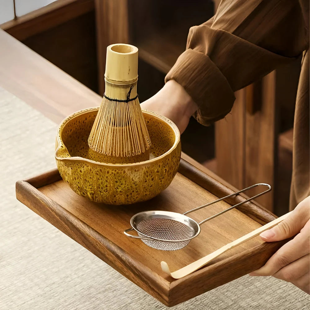 Matcha Tea Set Handcrafted Ceramic Bowl Bamboo Accessories Set of 5