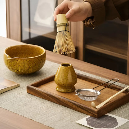 Matcha Tea Set Handcrafted Ceramic Bowl Bamboo Accessories Set of 5