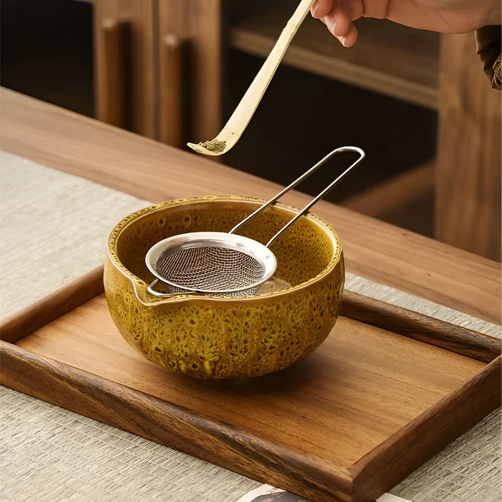 Matcha Tea Set Handcrafted Ceramic Bowl Bamboo Accessories Set of 5