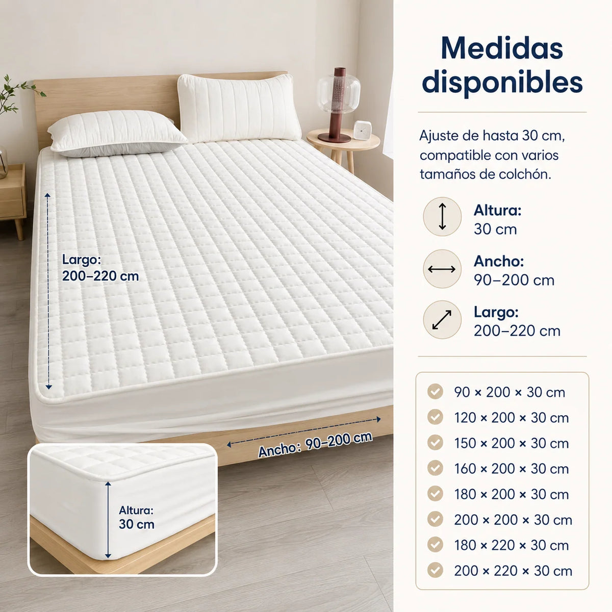 Mattress Protector Water-Resistant Quilted Breathable Machine-Washable