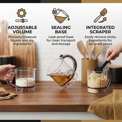 Measuring Cup Adjustable System Integrated Scraper & Non-Slip Base