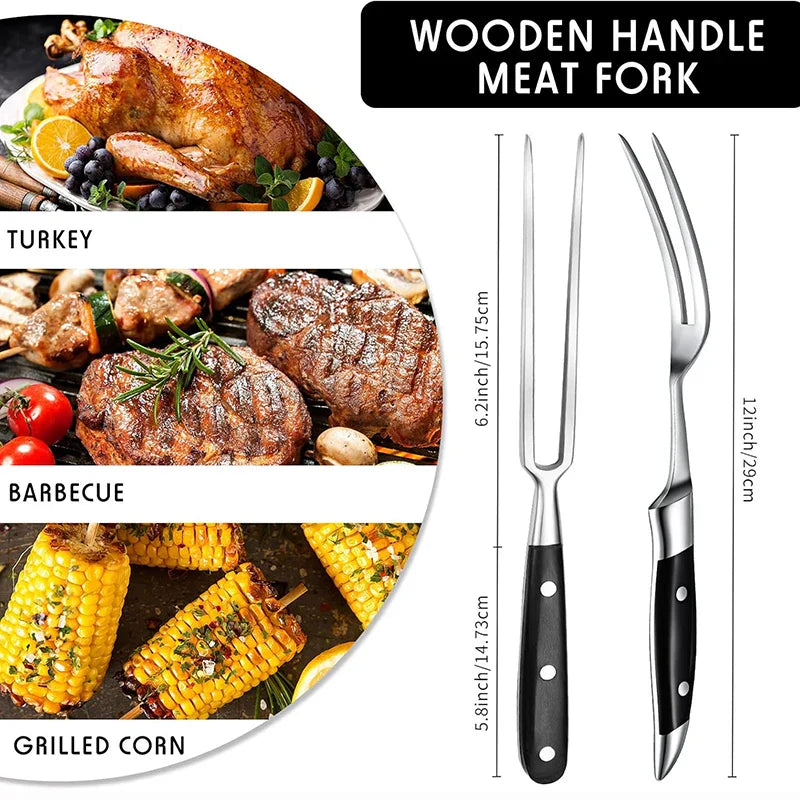 Meat Fork Stainless Steel Head & Ergonomic Wooden Handle