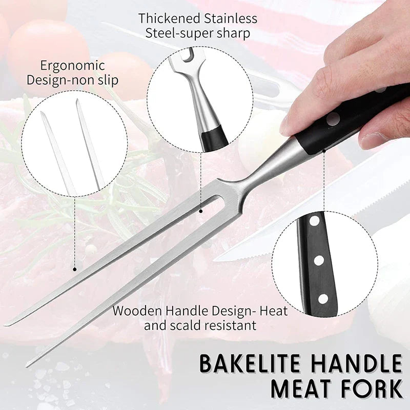Meat Fork Stainless Steel Head & Ergonomic Wooden Handle