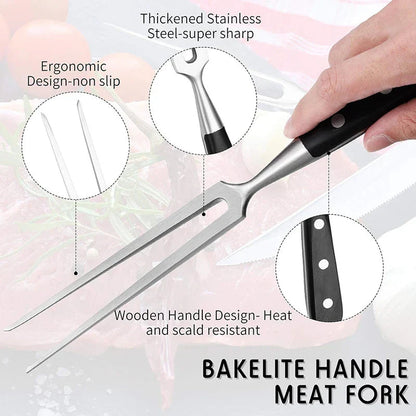 Meat Fork Stainless Steel Head & Ergonomic Wooden Handle