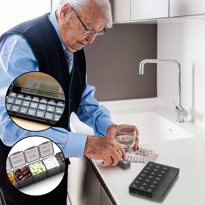 Medication Organizer 28-Compartment Moisture-Resistant & Snap-Tight Lids