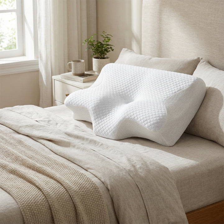 Memory Foam Pillow Ergonomic Contoured Neck Support Breathable Cover