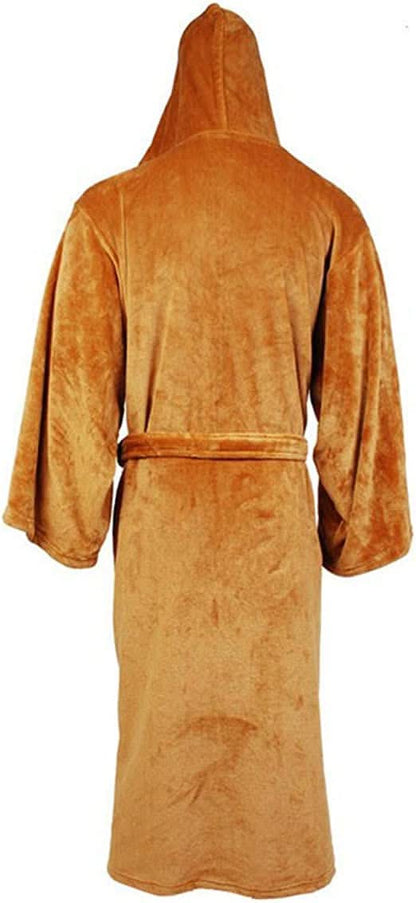 Men's Bathrobe Extra-Long Absorbent Flannel Hood & Belt