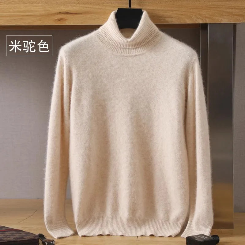Men’s Cashmere Sweater Cable Knit High Collar Anti-Pilling