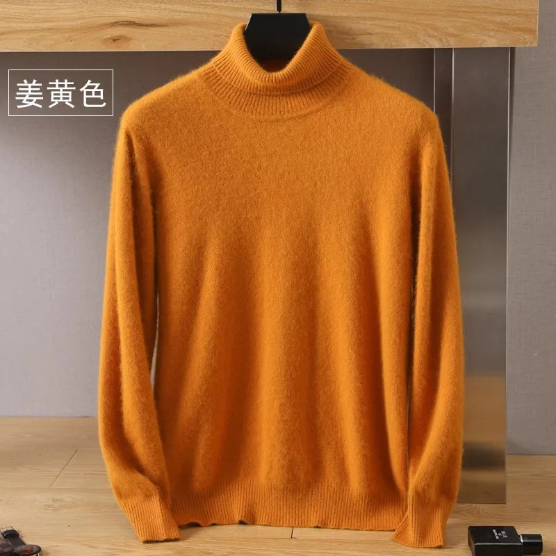 Men’s Cashmere Sweater Cable Knit High Collar Anti-Pilling