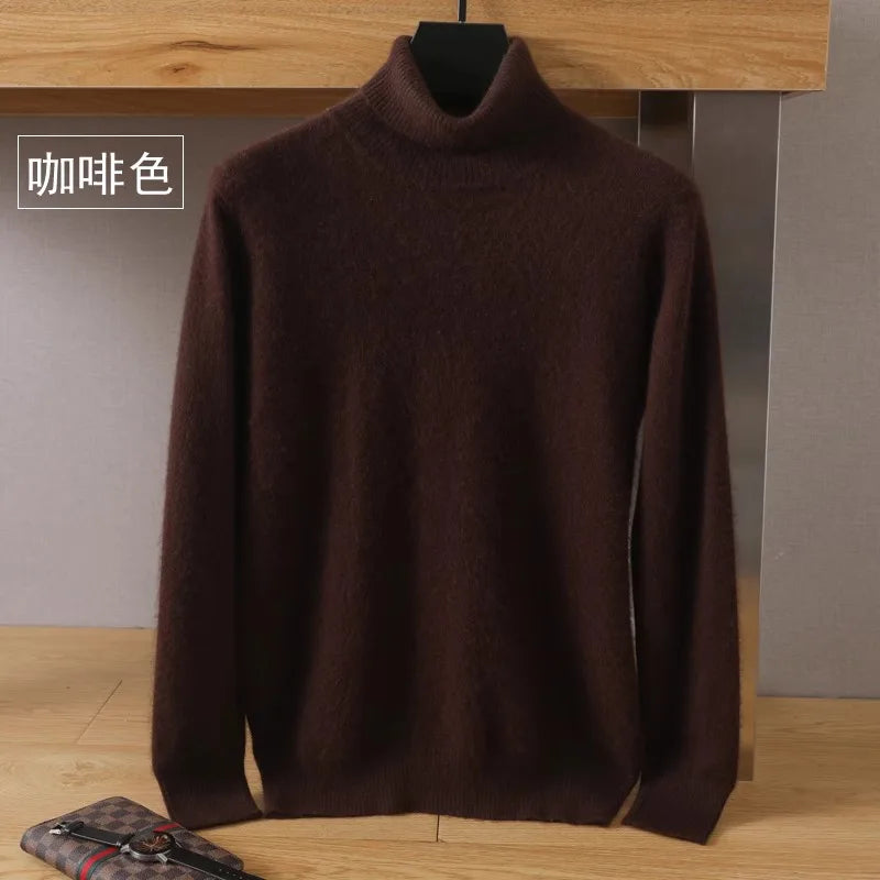 Men’s Cashmere Sweater Cable Knit High Collar Anti-Pilling