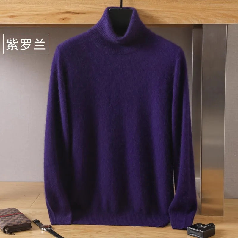 Men’s Cashmere Sweater Cable Knit High Collar Anti-Pilling